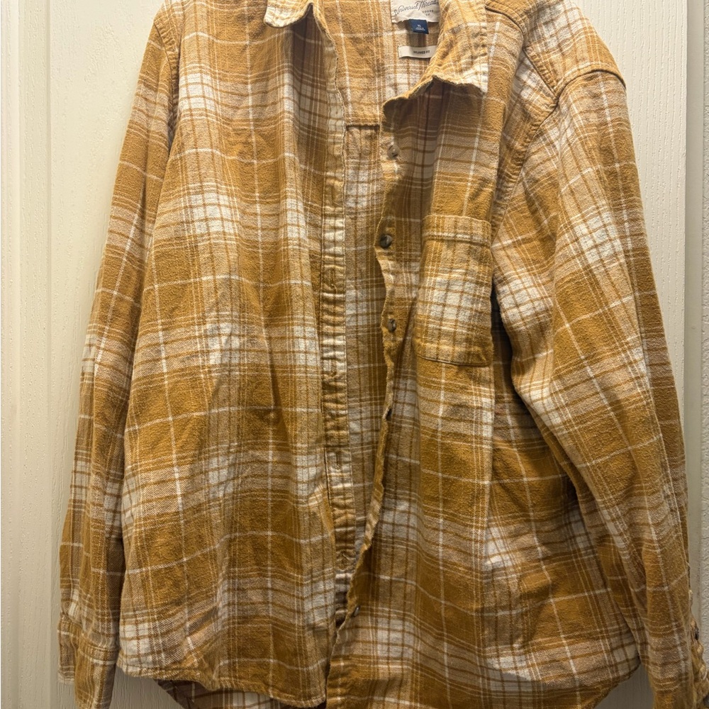 Womens  mustard yellow white universal thread Plaid Flannel Shirt